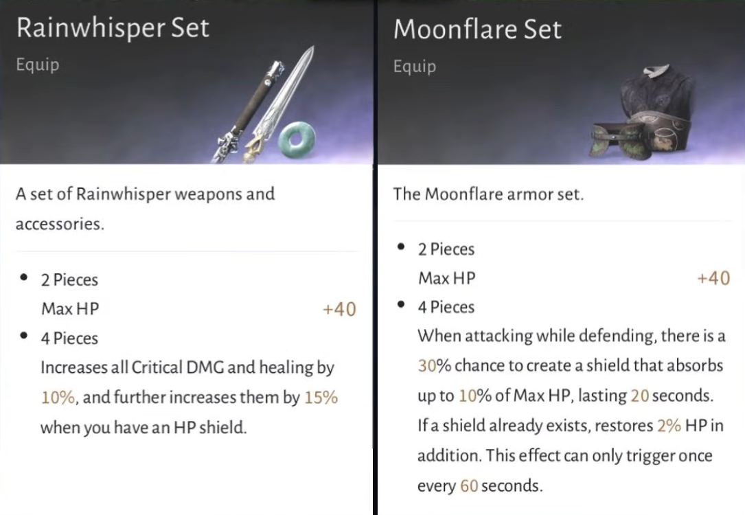 Rainwhisper Set & Moonflare Set Where Winds Meet