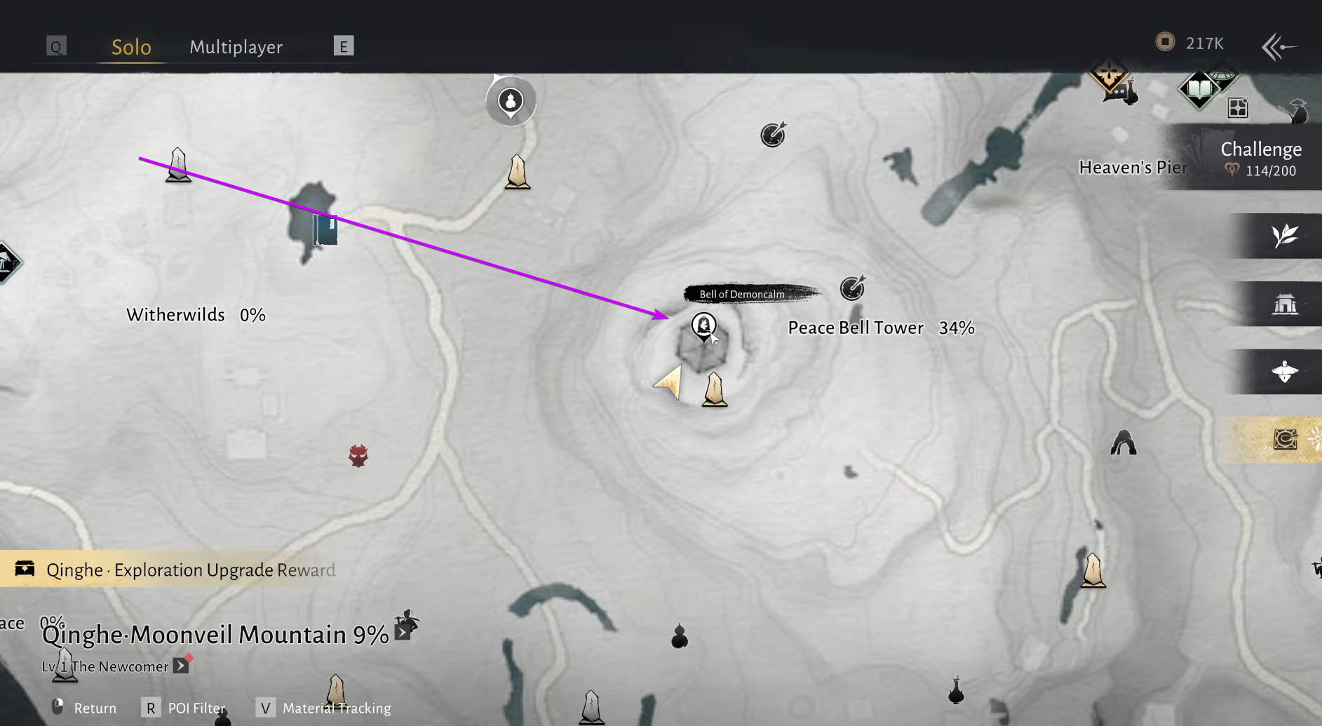 Peace Bell Tower map Where Winds Meet