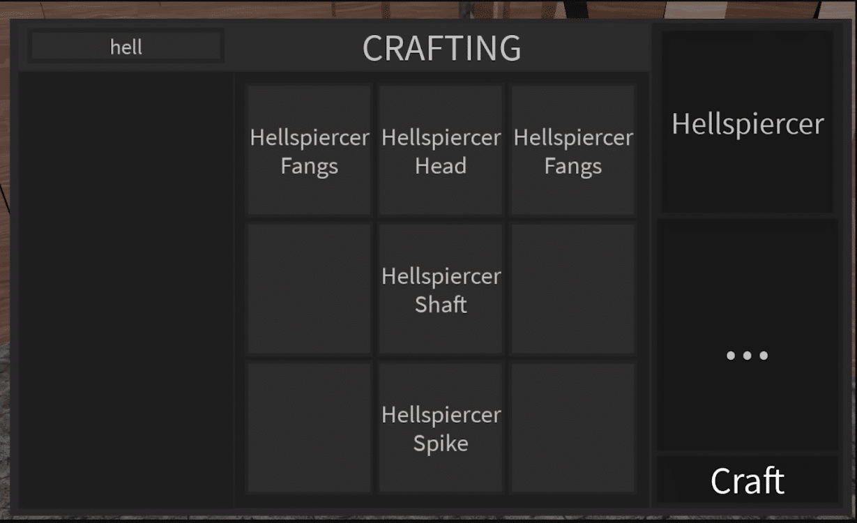 Crafting requirements for the Hellspiercer in Type Soul